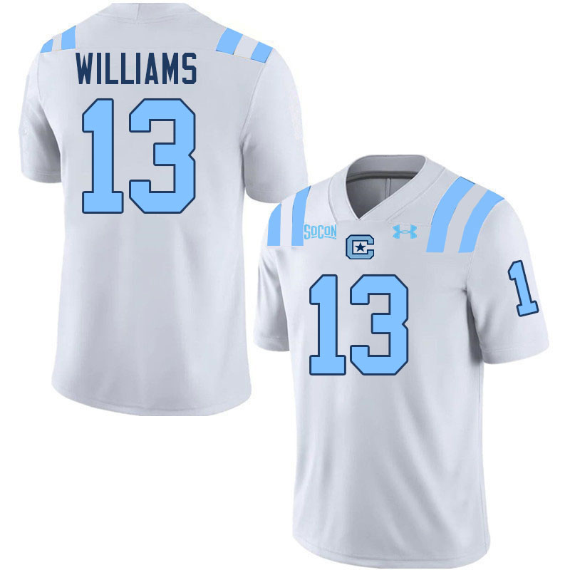 The Citadel Bulldogs #13 Cale Williams College Football Jerseys,Uniforms-White
